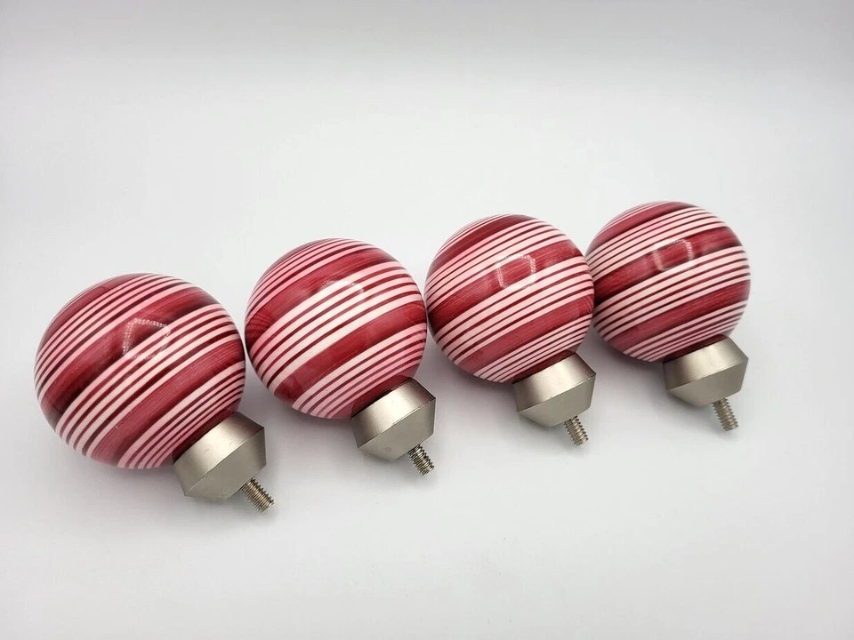 Juego de 4 remates de barra de cortina Pottery Barn para niños a rayas rosa y rojo Foto 2 de 4