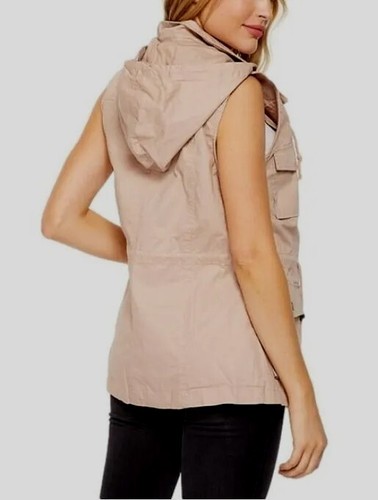BD Collection Mauve Pink Hooded Sleeveless Trapper Vest Jacket Medium Cotton Lin - Picture 3 of 8