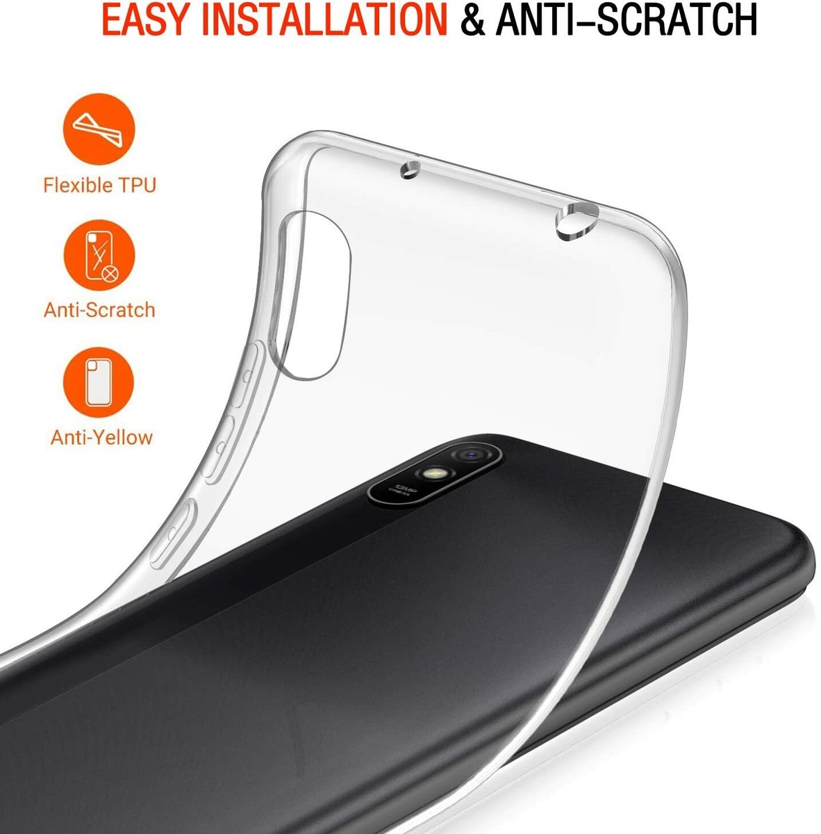 Cracksin Klare Silikon-Hülle Für Xiaomi Redmi 9A – Transparent, Ultra-dünn, TPU, Mit Schutz Für Kamera & Ecken