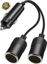 1 to 2 Car Cigarette Lighter Splitter 12V/24V Y Adapter w/ 16A Fuse 9.4" Extensi