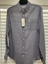 Original Penguin Mens Button Down Long Sleeve Geometric Print Shirt Blue White