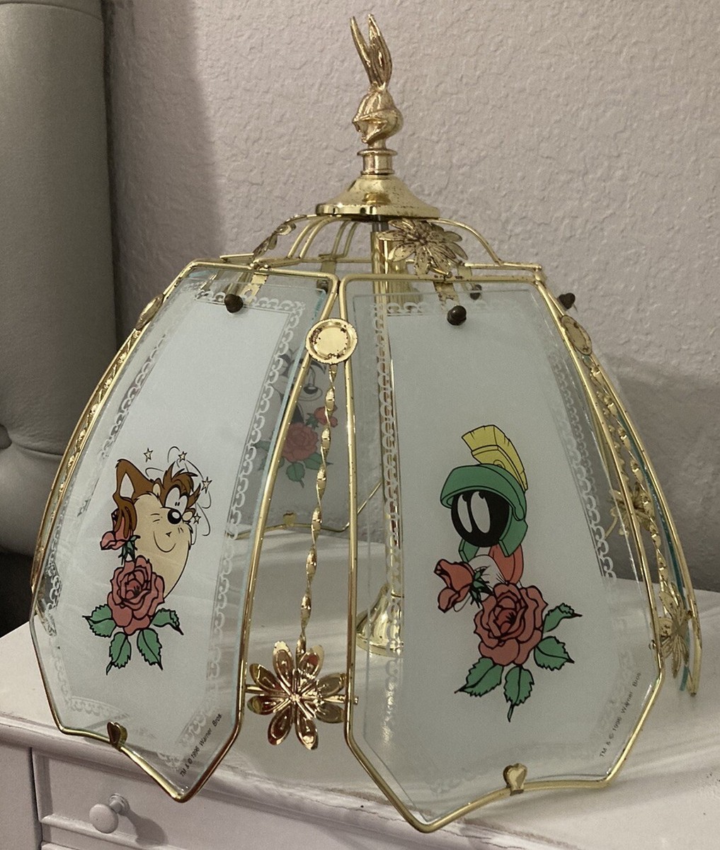 1996 Looney Tunes Warner Bros Brass Touch Lamp Shade Tweety Bugs