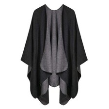 Women's Shawl Wraps Open Front Poncho Cape Oversized One Size Series 2-black