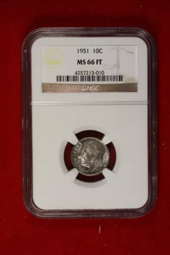 1951 NGC MS66 FULL TORCH  ROOSEVELT DIME #B49580