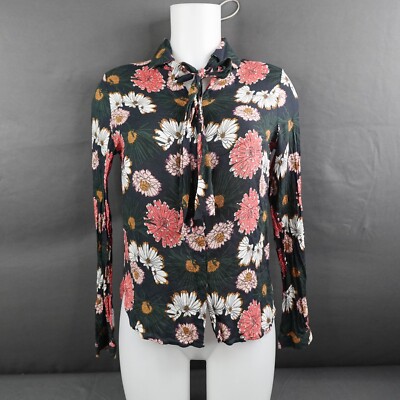 TER de Caractere Womens Top 8 Black Floral Sheer Secretary Statement Retro Y2K