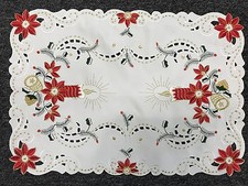 Holiday Christmas Embroidered Red Pointsettia Embroidery Table Placemat Runner