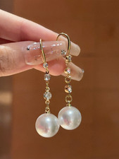 925 Sterling Silver Pearl Drop Gold Dangle Hook Earrings Womens Gifts Fashion