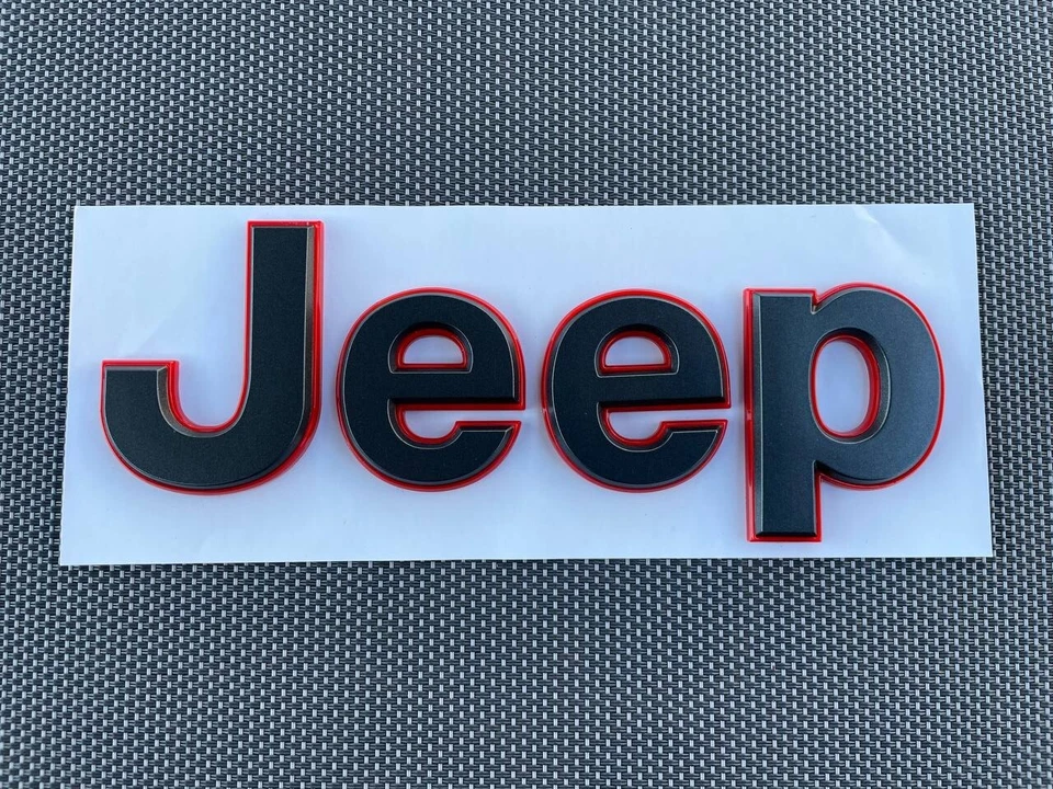 2 (two) 2018-2024 JEEP Wrangler/Gladiator Fender Emblem Dark Gray w/ Red Outline - Image 3 of 4