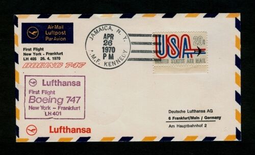 Lufthansa First Flight 401 APR 26 1970 NYC Kennedy to Frankfurt Germany. Pretty - Afbeelding 1 van 2