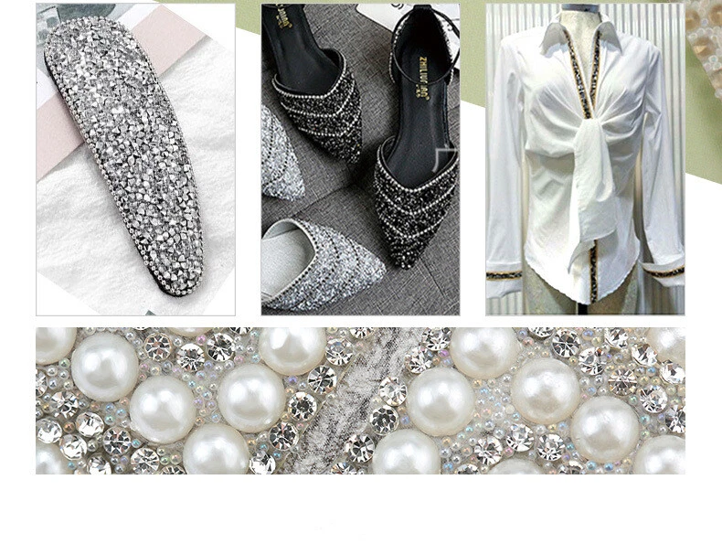 NEW 10Yards Bling Crystal Pearls Rhinestone Trim Tape Wedding Ribbon Crafts DIY - Image 2 of 4