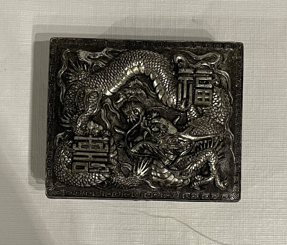 cigarette relief Antique Japanese Metal Relief Dragon Design Wood Lined Cigarette Tobacco Box