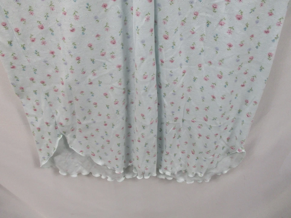 Camisón Aria Mujer Pequeño Azul Floral Cuello en V Botón Corto Manga Corta Algodón Foto 4 de 4