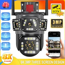 12MP 6K 360° WIFI Camera Three Screen HD PTZ Security Cam AI Motion Tracking#