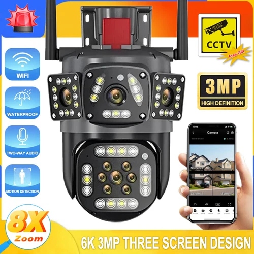 Cámara IP WIFI 6K 12MP Impermeable Tres Lentes Tres Pantallas PTZ Color Visión Nocturna - Imagen 4 de 20