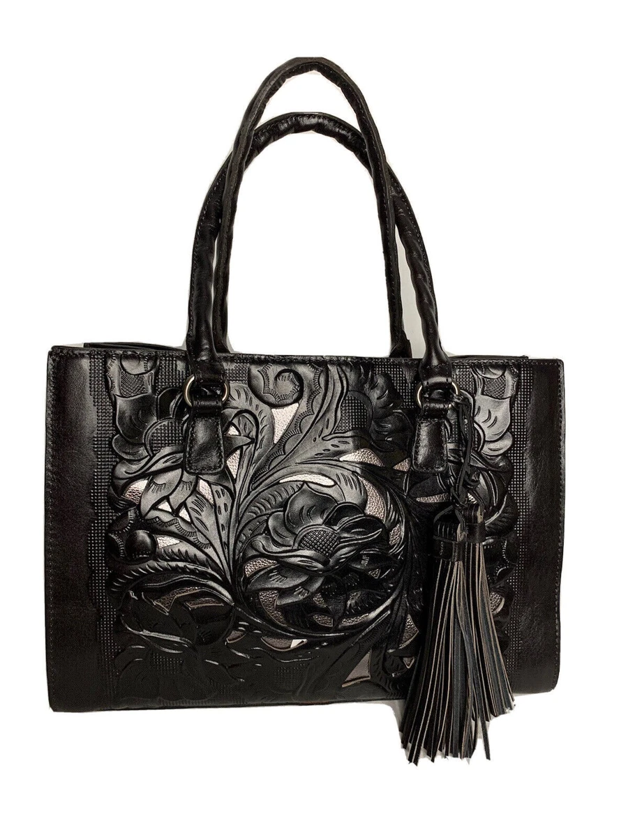 Patricia Nash Leather Primrose Smoke Black Bag Handbag Purse