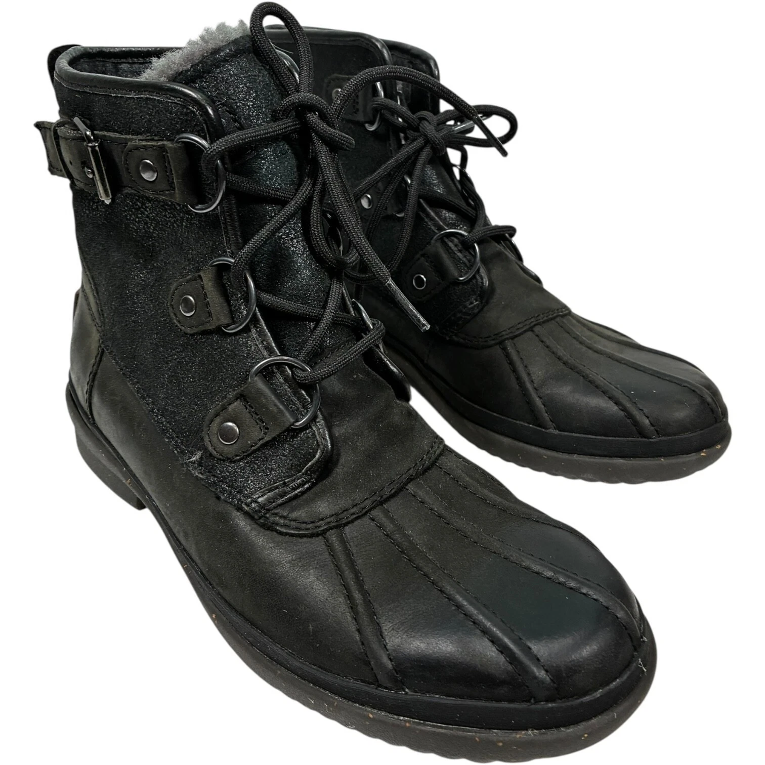 Stivaletti UGG donna Cecile neri in pelle foderati impermeabili 1007999 taglia 8