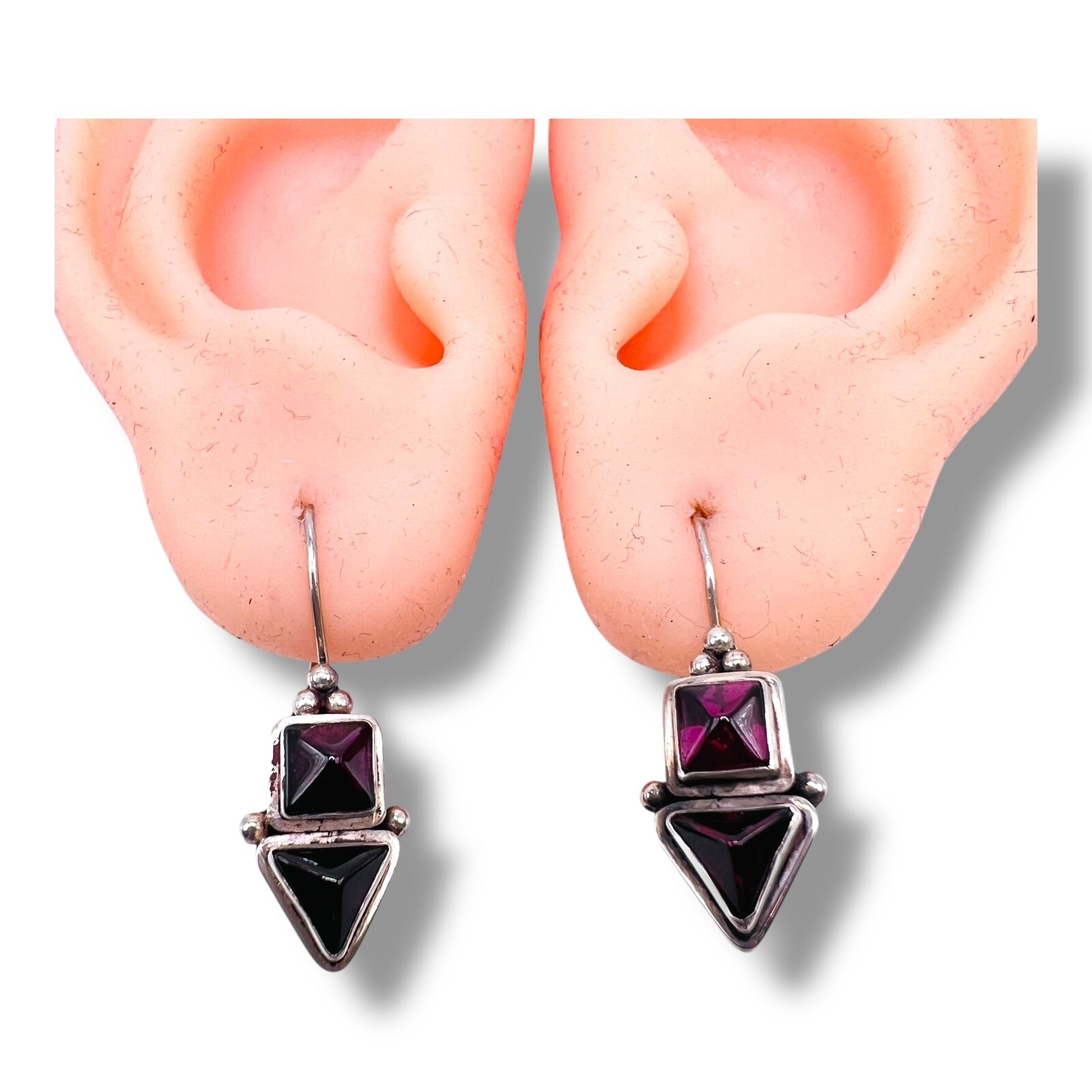 Solid Sterling Silver Genuine Garnet Drop Hook Ea… - image 13