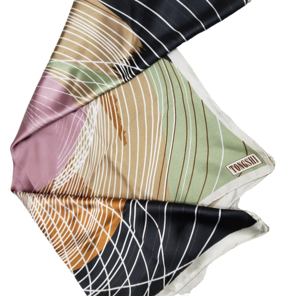 TongShi Bufanda Sensación de Seda Poliéster Verde Geométrico 23/24" Bufanda Cuadrada Foto 4 de 4