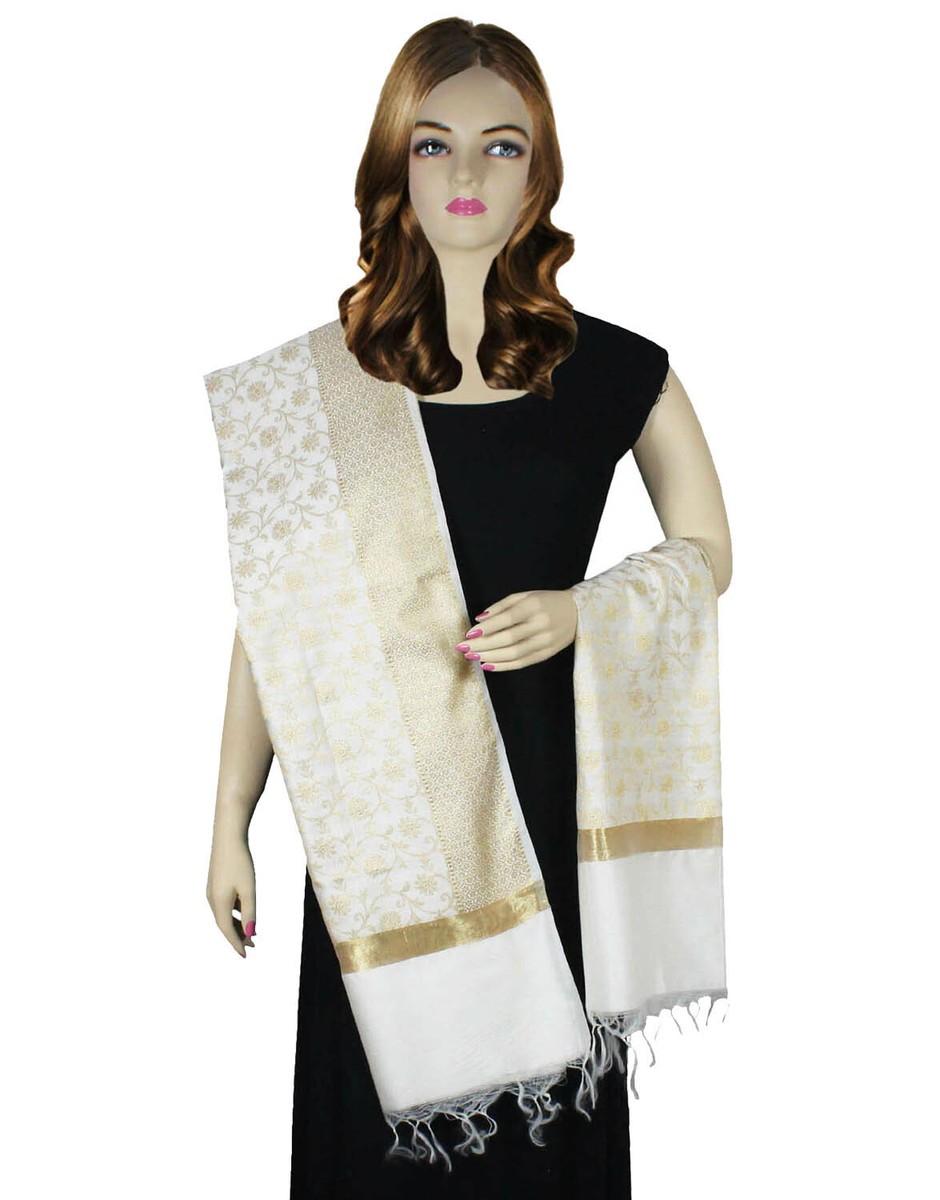 Banarasi Silk Blend Dupatta – Polka Dot With Gold Zari Work, 2.5 Meters – Shawl/Scarf For Weddings, Festivals & Ethnic Wear