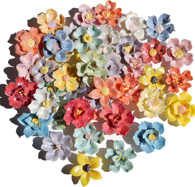 #ad 10 Pieces Iridescent Ceramic Blossom for Mosaic Crafts Mixed Bright Color Porce $29.11