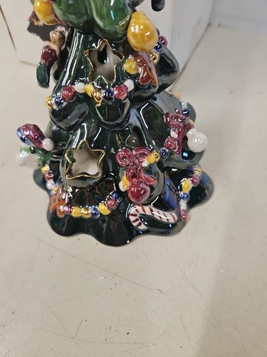 Soporte de candelabro de árbol de Navidad de cerámica cielo azul vintage. GM7 - Imagen 4 de 11