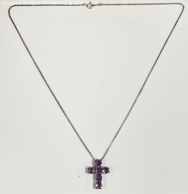 Artisan 925 Sterling Amethyst Cross Pendant Necklace 3.3g
