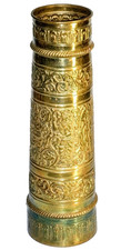 Vintage Indo Persian Brass Relief Hand Crafted Cylinder Vase