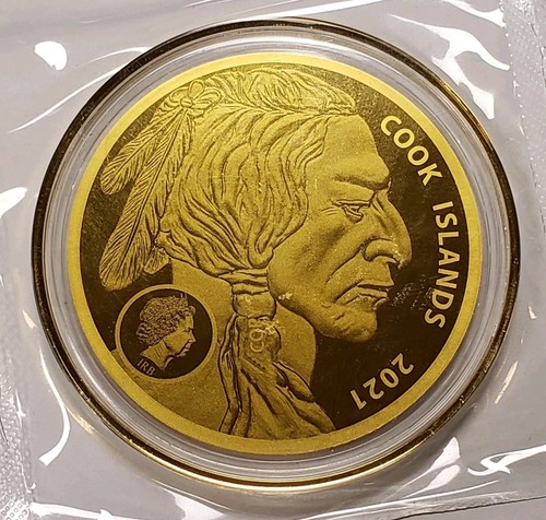 2021 Cook Islands $25 1200 mg 9999 Fine Gold Indian Head Buffalo AGW .0386 G4811
