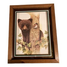 Vintage Curious Bear Cub Nursery Art Shadow Box Wood Frame Woodland Farm Decor