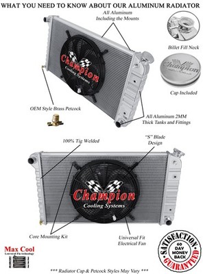 SR 3 Row Stamped Tank Radiator 17x28'',16'' Fan for 1971-1973 Buick Centurion V8