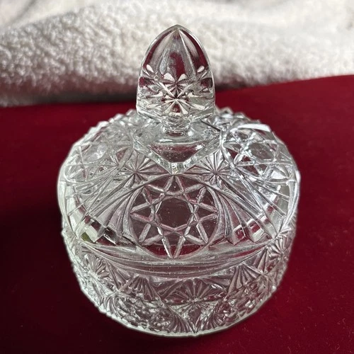 Vintage 1960’s Anchor Hocking Prescut Clear Glass Star Of David Candy Dish W/Lid