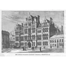 BIRMINGHAM Sir Joshua Mason's Science College - Antique Print 1880