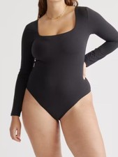 Quince Second Skin Square Neck Long Sleeve Bodysuit Black S NWT
