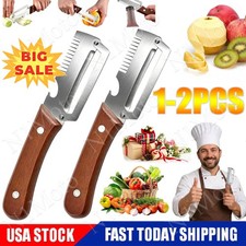 2 PCS 3-in-1 Multifunctional Vegetable Peeler with Wooden Handle,Julienne Slicer