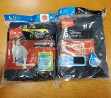 12 Pairs: Hanes Men's Cushion Crew Socks Black Size 6-12 AC3271 