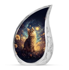 Playful Cat Memorial Large Urns for Ashes Father, Unique Urn 10 Inch 