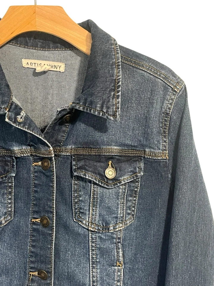 Chaqueta vaquera Artisan NY para mujer L azul lavado chaqueta vaquera botón completo manga larga Foto 3 de 4
