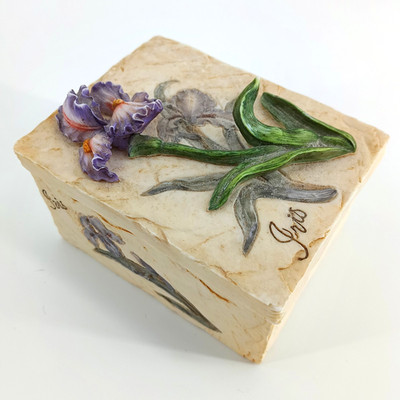 3D Iris Trinket Box Beautiful Purple Flower  2 1/2'' x 2 3/4'' x 3 3/4''