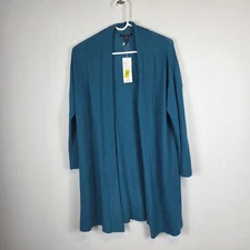 Eileen Fisher Blue Green Teal Linen Open Front Cardigan Sweater Petite Small