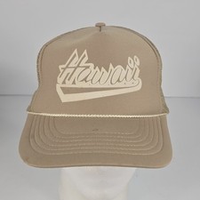 Vintage Hawaii Tan Rope Mesh Snapback Trucker Hat Cap Hawaiian Headwear Foam