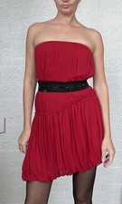 Vera Wang Bright Red 100% Silk Cocktail Dress Black Silk Belts SIZE36 US2-4 NEW