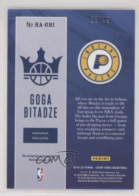 2019-20 Panini Court Kings Heir Apparent Citrine /49 Goga Bitadze Rookie Auto RC - Image 2 of 2