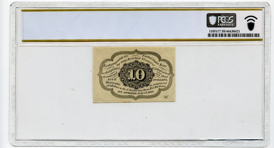 Fr. 1242 10c First Issue Fractional Currency-Plain Edges- PCGS Choice AU 58 - Image 2 of 2