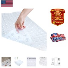 Vinyl Shower Safety Mat 40x16 - Machine Washable Non-Slip with Drain Holes