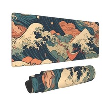 Vintage Japanese Wave Gaming Mouse Pad XL, Large Non Slip Rubber Mousepad, St...