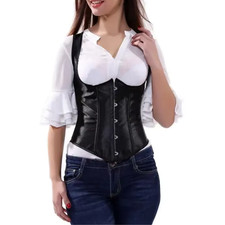 XS-6XL Open Cup Underbust Ribbon Tie Halter Back Corset Top Steel Boning