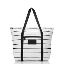 Aloha Collection Pinstripe Zipper Tote Black White