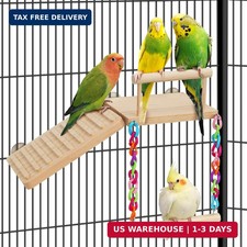 Bird Perches Platform Swing with Climbing Ladder Birds Toys Cage Accessories for