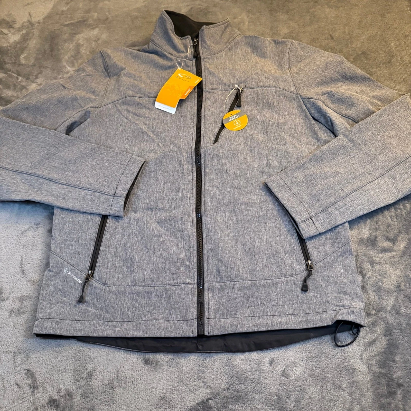Champion Softshell Jacket Water Resistant Warm Gray Full Zip Mens Small NWT