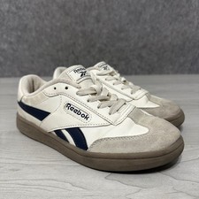 Reebok Club C Sneakers Kids Sz 3 White Navy Gum Sole Leather Suede Tennis Shoe